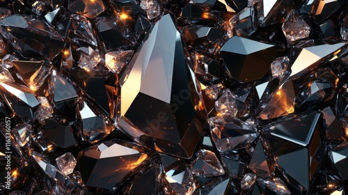 A seamless arrangement of sparkling crystals in various shapes, creating an elegant and refined background texture