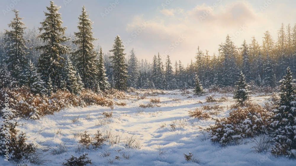Winter Landscape with Snowy Trees and Soft Light Winter Landscape with Snowy Trees and Soft Light