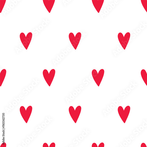 Seamless Pattern of Red Hearts on White Background Displaying Love and Romance