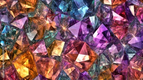 A sparkling pattern of faceted gemstones in rich hues, creating a seamless texture perfect for elegant backgrounds