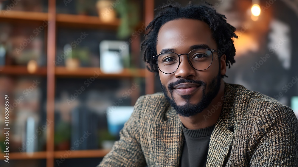 Fototapeta premium Professional man smiling in modern office portrait photography indoor