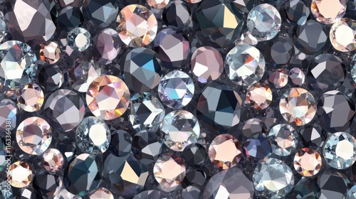 A sparkling seamless pattern of diamond-cut gems in various sizes and shapes, creating a dazzling and refined texture