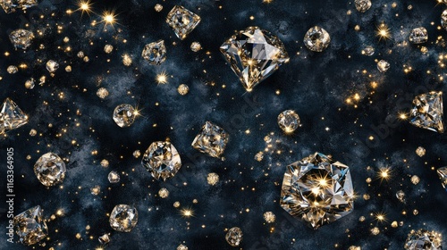 A sparkling seamless pattern of diamonds and gold accents on a deep velvet background, evoking timeless luxury
