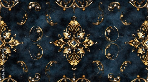 A sparkling seamless pattern of diamonds and gold accents on a deep velvet background, evoking timeless luxury