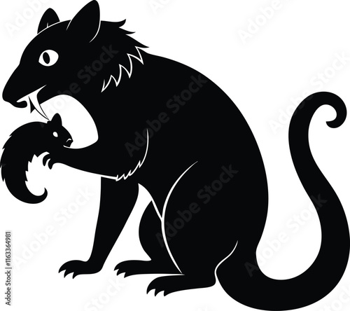 Heraldic Tasmanian Devil Vector Illustration: Black Silhouette of Marsupial with Pup, Wildlife Art, Animal Clipart, Vector Graphic