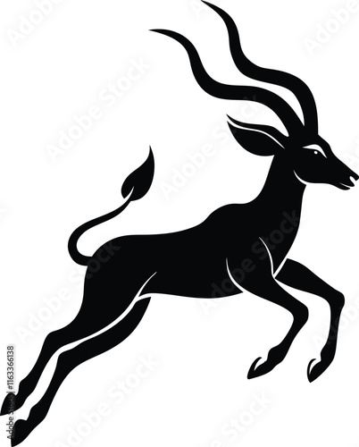 Black Silhouette of a Leaping Impala Antelope: Wildlife Illustration, African Animal Art, Vector Design, Nature Graphic