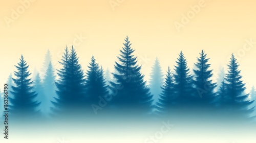 Serene Blue Pine Forest Silhouette Under a Pale Sky