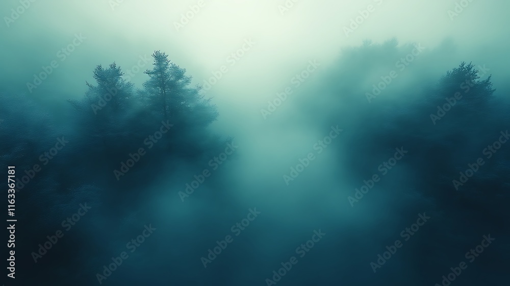 Enigmatic Forest Trees Hidden In Thick Fog Enigmatic Forest Trees Hidden In Thick Fog