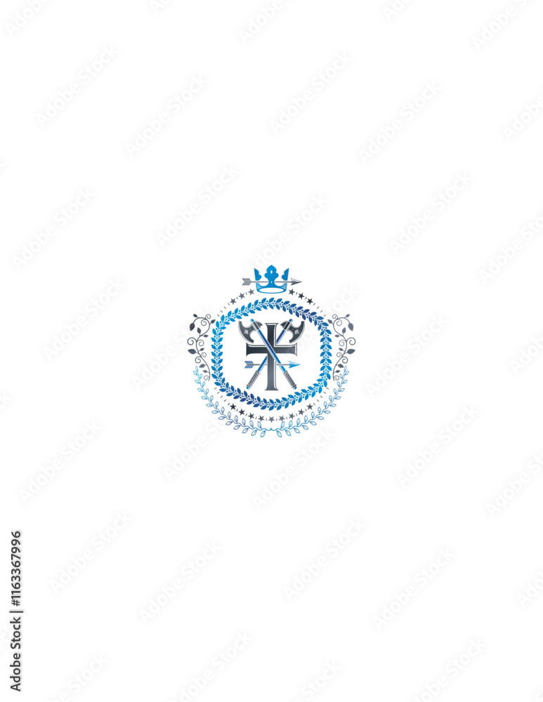 Shield with Wreath, Scroll, and Crown - Ornamental Gradient Design for Heraldic and Decorative Use Shield with Wreath, Scroll, and Crown - Ornamental Gradient Design for Heraldic and Decorative Use