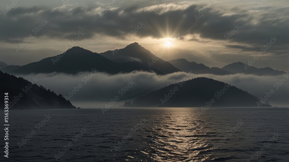 Ethereal Misty Mountain Lake with Serene Waters and Forested Hills V8 Ethereal Misty Mountain Lake with Serene Waters and Forested Hills V8