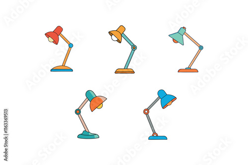 set of lamps, study lamp bundle, beautiful color lamps vector illustration, cartoon style study lamps