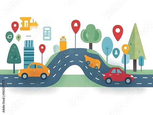 Cityscape Illustration Showing Cars Driving on a Winding Road photo