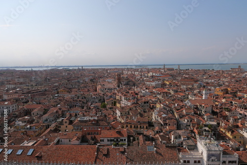 a panoramic view of Venice, clear skies and seas