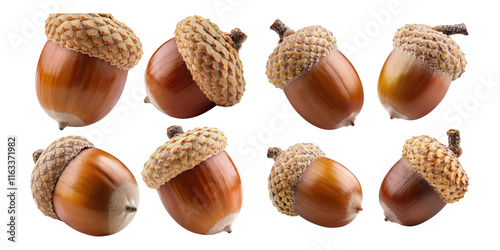 Acorns with Unique Caps on Transparent Background