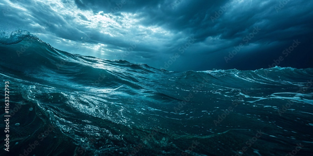 Fototapeta premium Stormy Ocean Wave with Turquoise Water and Dramatic Sky V2