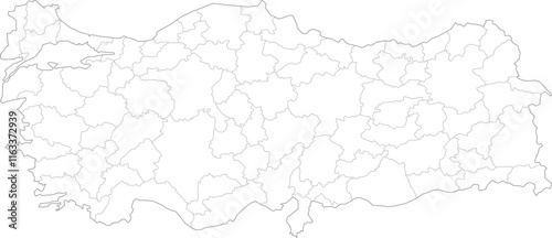 Vector color detailed map of Turkey with the administrative divisions of the country.