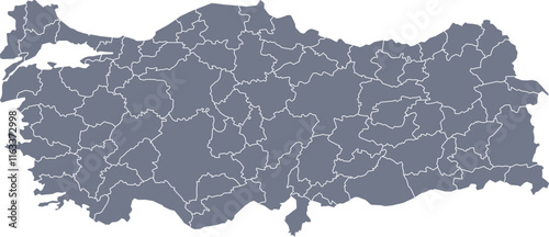 Vector color detailed map of Turkey with the administrative divisions of the country.