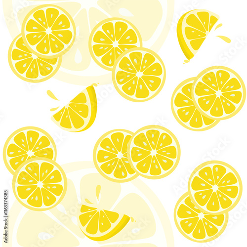 Fresh tropical fruits, lemon. Seamless fruit background for fabric and printing. Children's drawing, cartoon style on white background