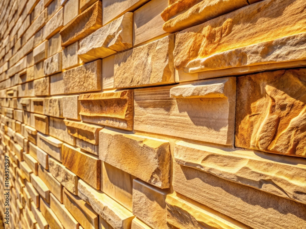 Fototapeta premium Aerial View Beige Sandstone Wall Texture 3D Render - Architectural Background