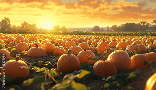 Golden Hour Pumpkin Patch: A Harvest Sunset photo