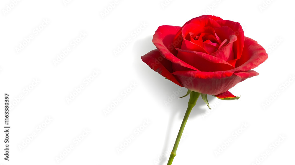 Visualize a vector logo of a vibrant, crimson rose with delicate petals unfolding elegantly, casting a soft shadow on the pure white background. Its rich color contrasts strikingly against the stark w Visualize a vector logo of a vibrant, crimson rose with delicate petals unfolding elegantly, casting a soft shadow on the pure white background. Its rich color contrasts strikingly against the stark w