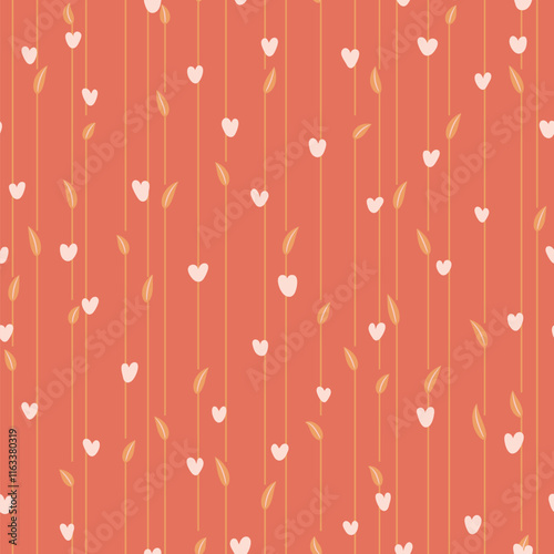 hearts, leaves, branches. terracotta repetitive background. vector seamless pattern. fabric swatch. wrapping paper. design template for textile, greeting card