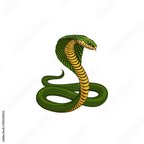 vector snake. green and yellow cobra with hood. realistic animal design. layered illustration.