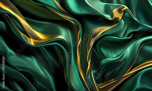 Emerald green silk fabric with gold accents.