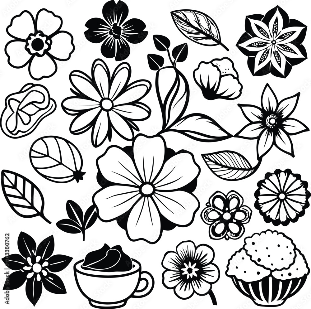 Obraz premium set consistent line art flowers blossoms silhouette vector
