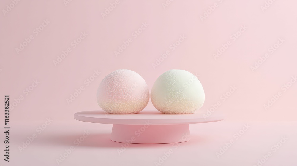 3d minimalist mochi delight pastel finish food presentation soft environment close-up view aesthetic appeal 3d minimalist mochi delight pastel finish food presentation soft environment close-up view aesthetic appeal