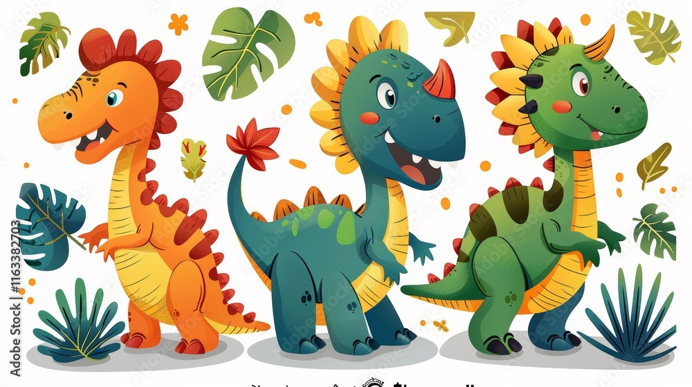 Obraz premium Playful Prehistoric Cartoon Characters.