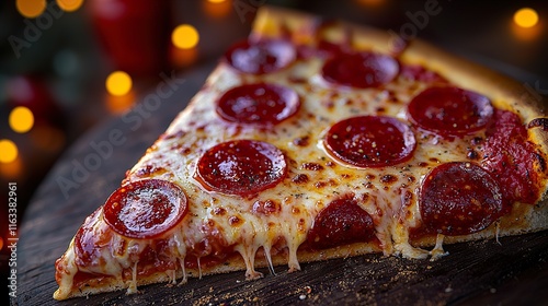 A detailed illustration of a slice of pepperoni pizza with melting cheese. Flat vector illustration  