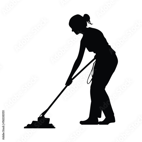 A women worker vector silhouette clean floor