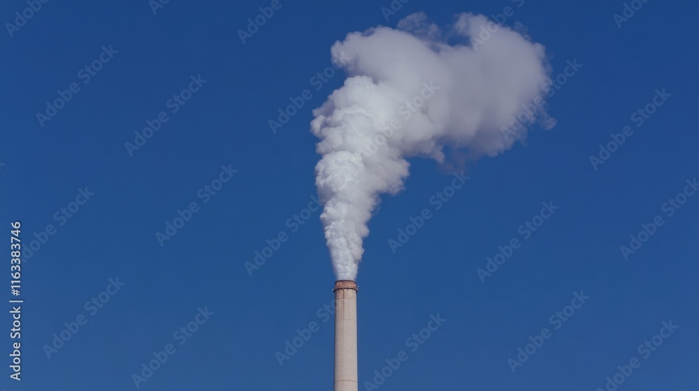 Industrial Chimney Emitting Smoke Against Clear Blue Sky on a Sunny Day Industrial Chimney Emitting Smoke Against Clear Blue Sky on a Sunny Day