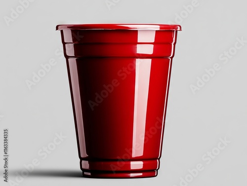 A red plastic cup sitting on top of a table photo