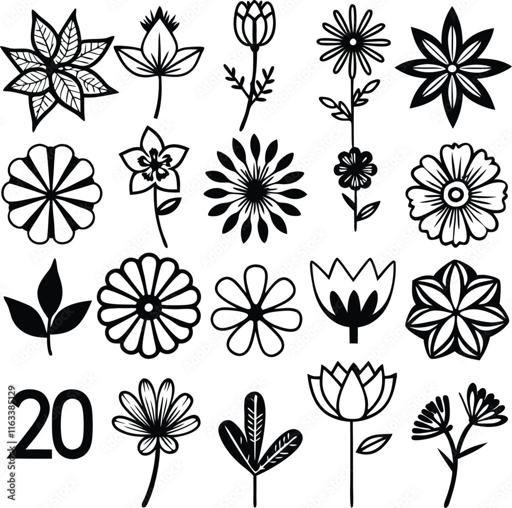 Fototapeta premium set consistent line art flowers sweet pet silhouette vector