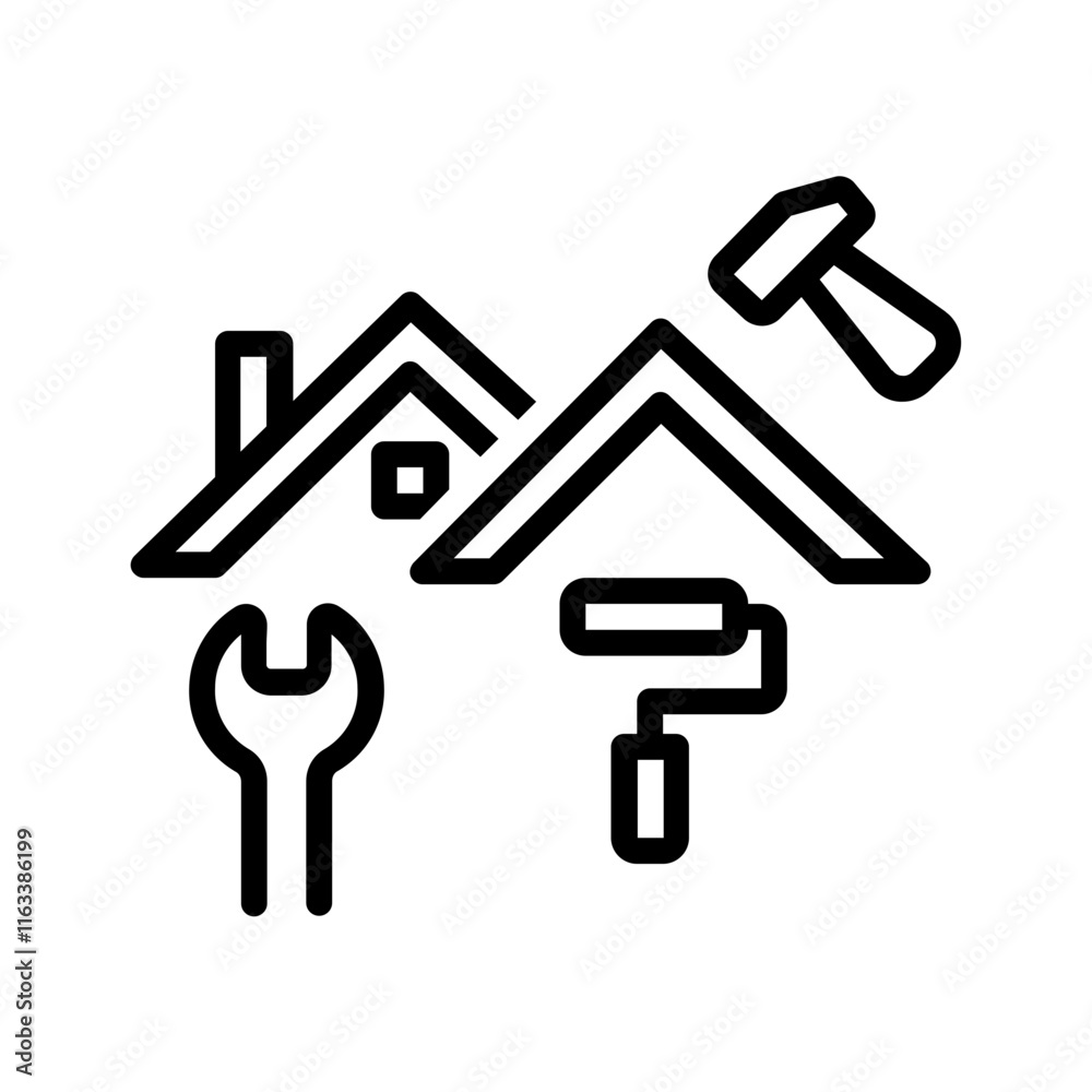 Vector black line icon for property remodeling Vector black line icon for property remodeling