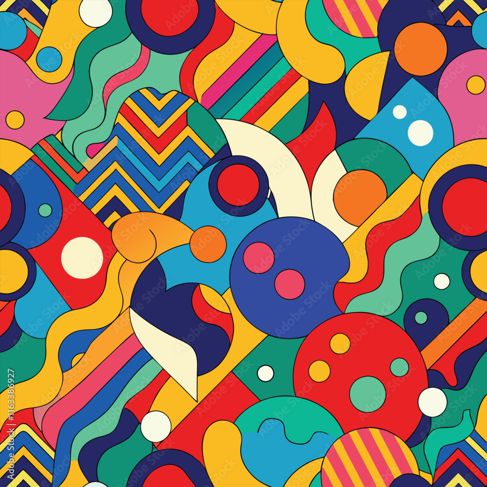 Fototapeta premium Abstract geometric pattern of farm food. Stylized poster with fruit and vegetables. Agriculture plants in cubism style. Contemporary art of healthy, natural, organic products. Flat vector 