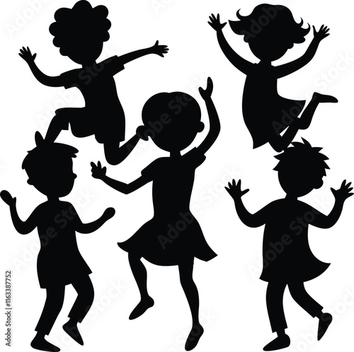 set consistent children dancing huayno peru silhouette vector