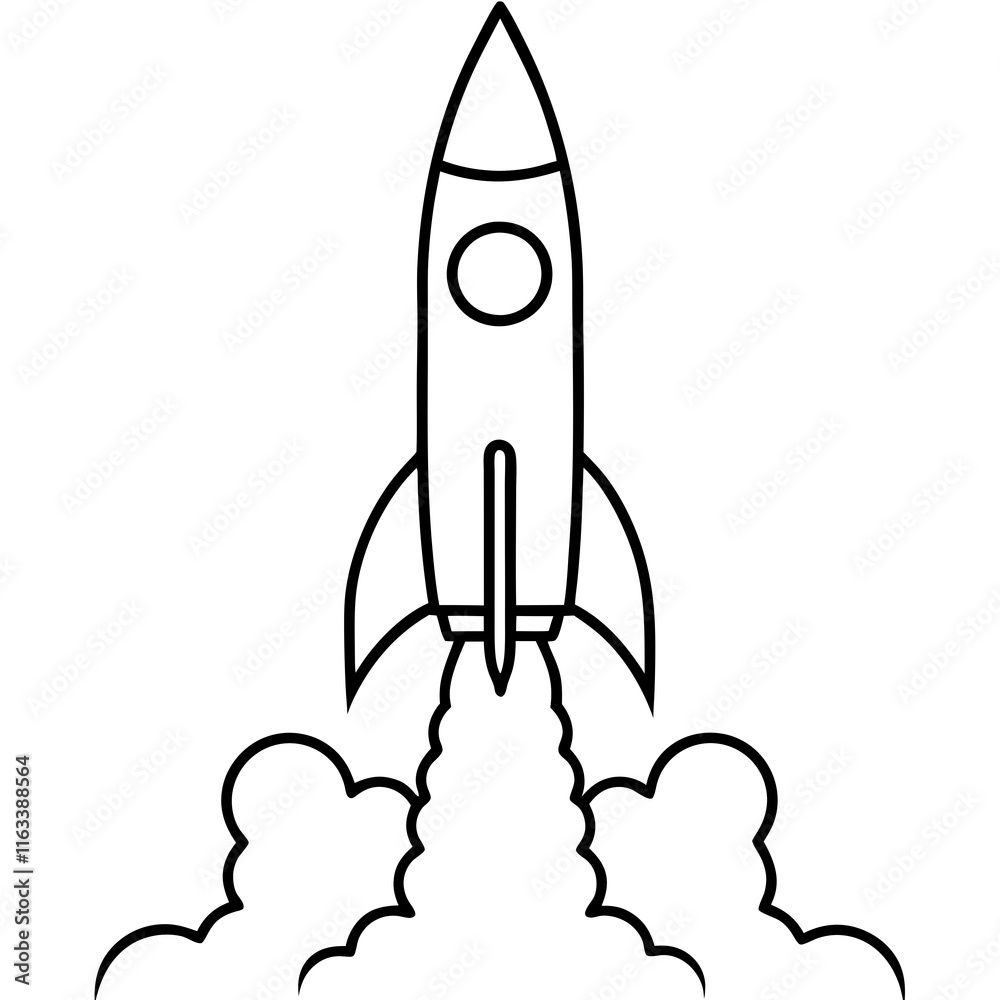 Line Art Rocket Launch with Cosmic Details Line Art Rocket Launch with Cosmic Details