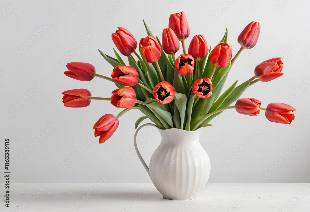 A bouquet of red tulips in a white vase A bouquet of red tulips in a white vase