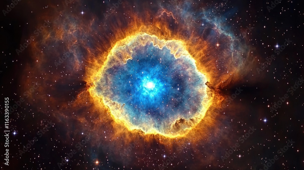 Fototapeta premium A vibrant nebula showcasing cosmic colors and stellar formations in space.