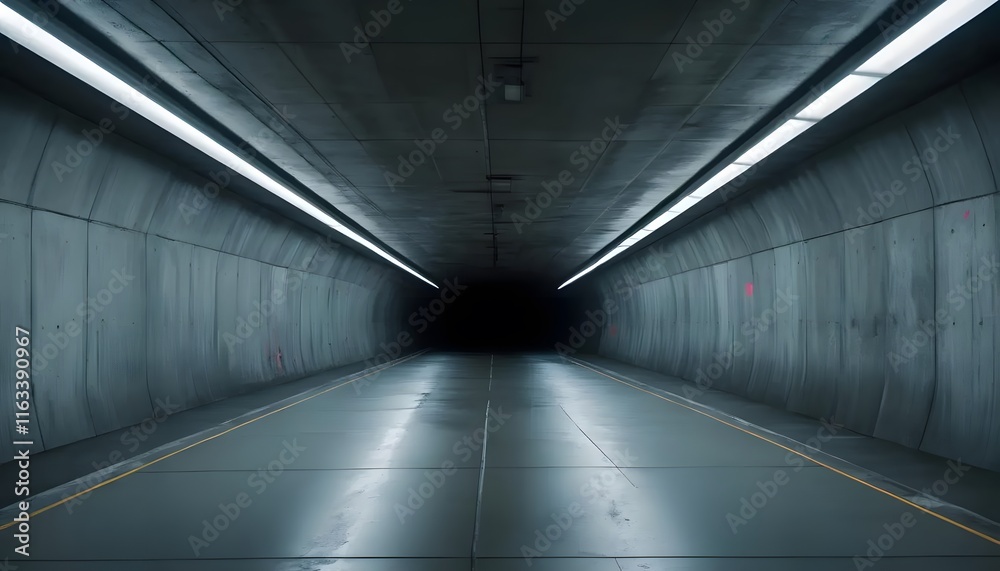 Underground chamber with flickering lights and broken concrete walls Underground chamber with flickering lights and broken concrete walls