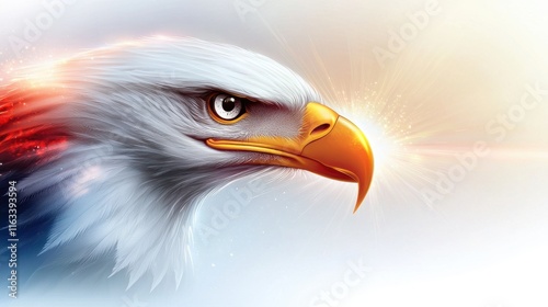 A patriotic Presidents Day vector featuring a bald eagle and glowing red, white, and blue accents.
