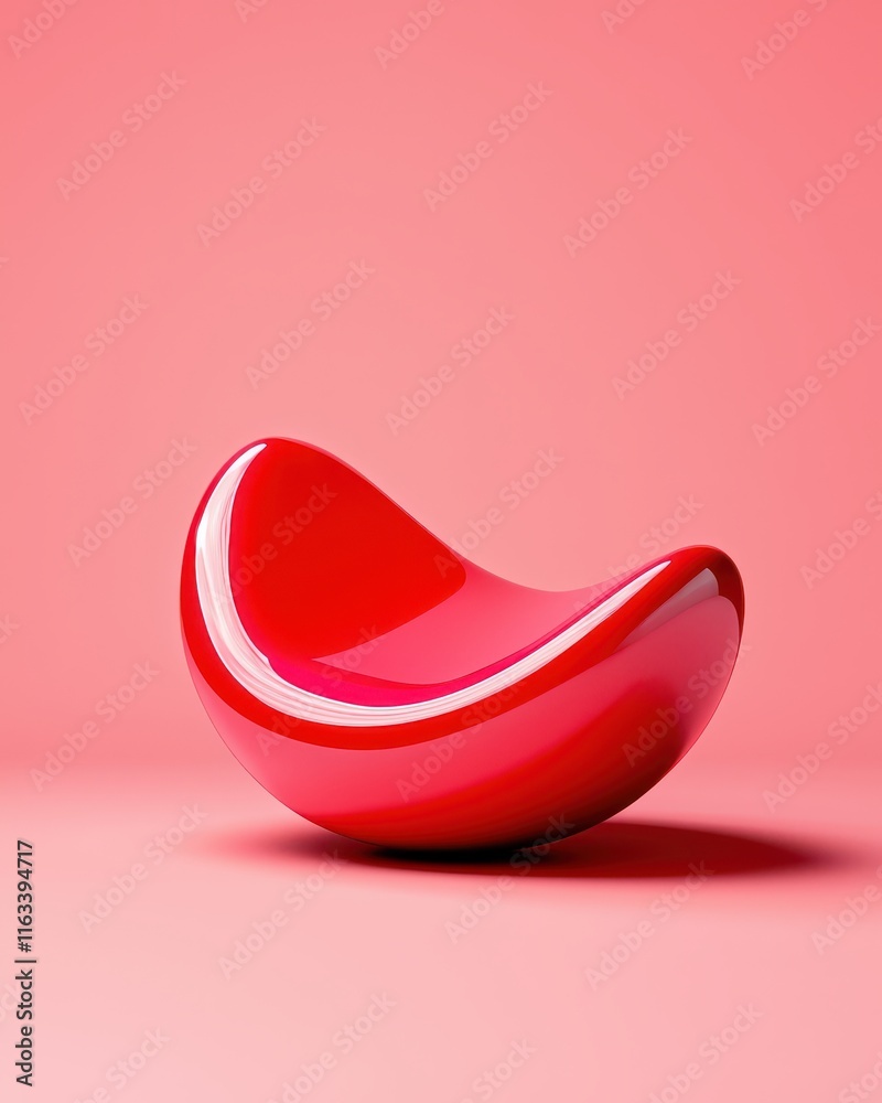 Fototapeta premium A stylish red modern chair against a pink background, ideal for contemporary decor.