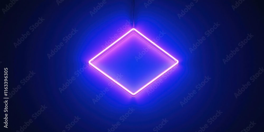 Abstract Glowing Neon Diamond Shape on Dark Blue Background Abstract Glowing Neon Diamond Shape on Dark Blue Background