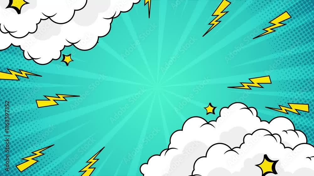 vibrant dynamic background showcasing shapes explosion and stars in an abstract illustration seamless 4k video background motion pop art design