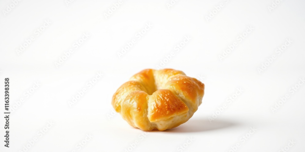 Golden-brown baked treat, sweet bread pastry, delicious ring shaped dessert on white background Golden-brown baked treat, sweet bread pastry, delicious ring shaped dessert on white background
