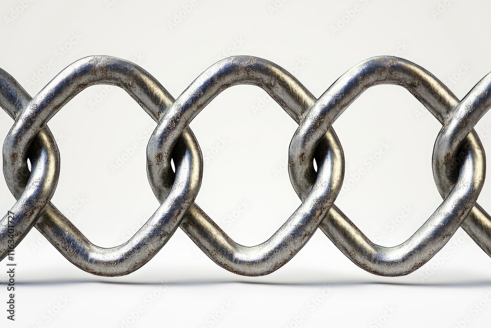 Fototapeta premium Interlocking metal chain links forming strong connection on white background