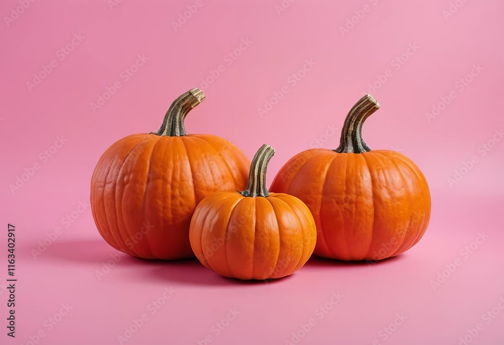 Obraz premium A group of pumpkins arranged on a pink background